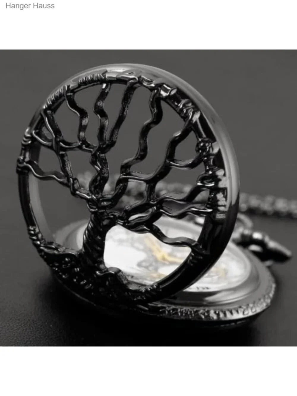 Vintage Tree of Life Pocket Watch with Chain, Quartz, Alloy Metal